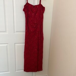 Red Lace Sequin Evening Dress